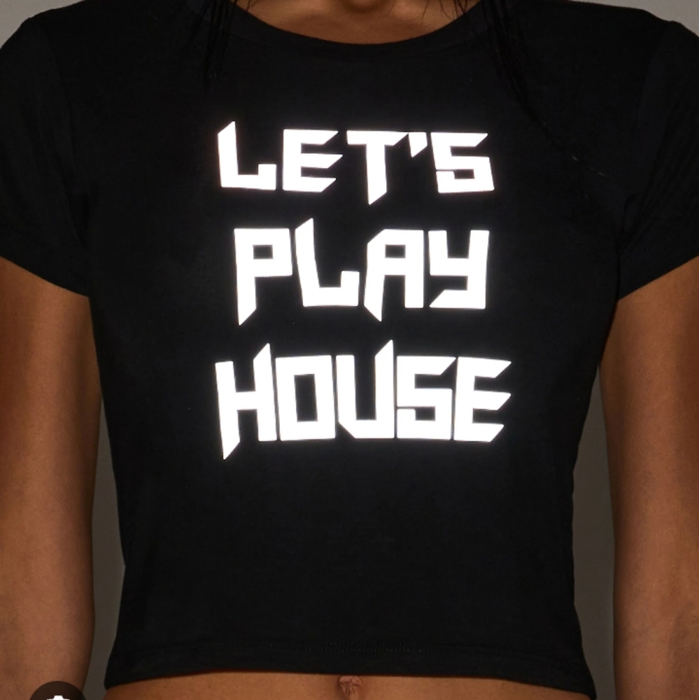 Black Cropped Reflective Dolls Kill Club Exx Shirt Women's XS